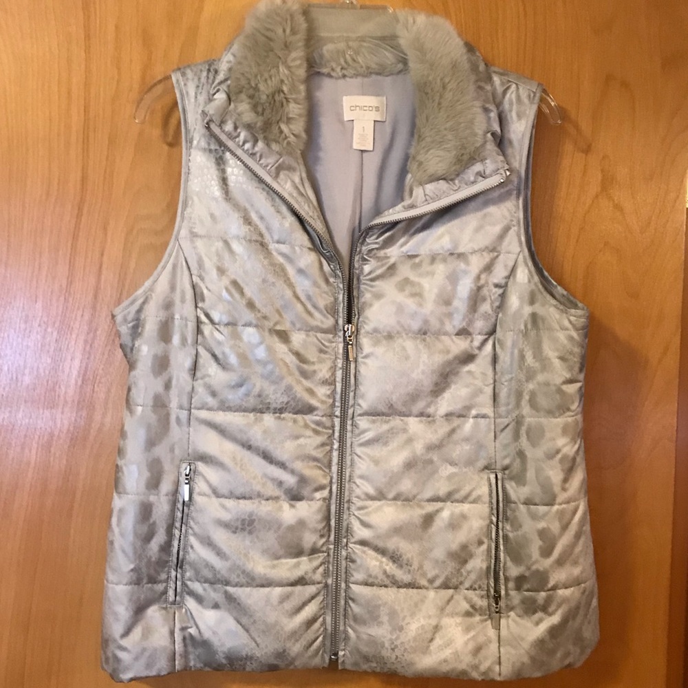 Silver print and fur vest